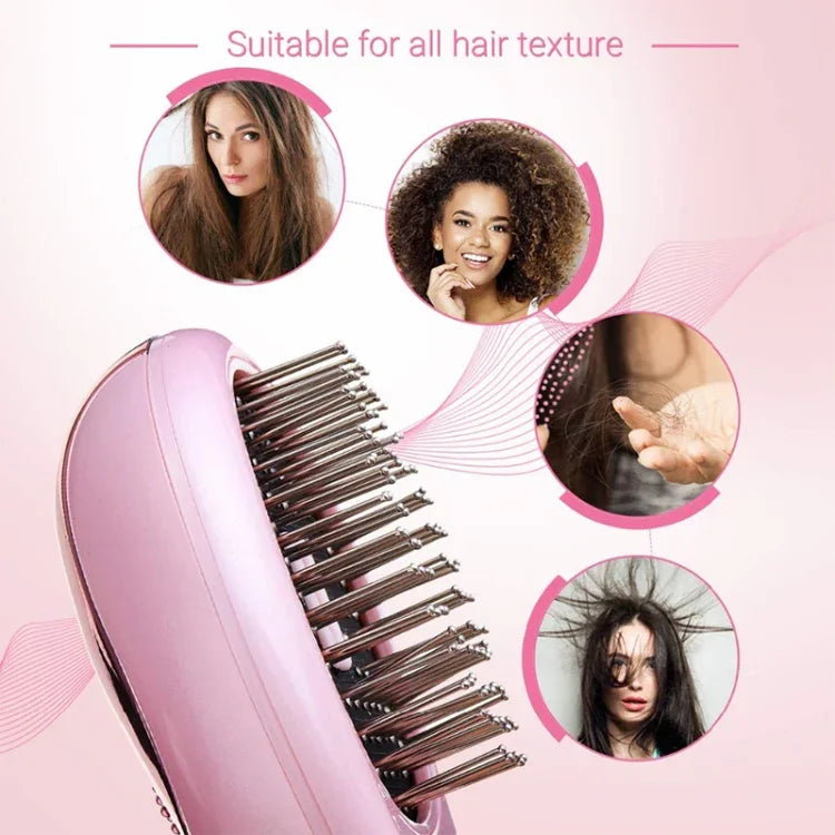 Portable Electric Hair Ionic Brush Hair Straightener Brush Negative Ion Comb Anti-static Massage Mini Straight Hair comb, Pink, Green