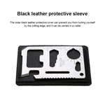 100 PCS 11 in 1 Outdoor Portable Multi-function Stainless Steel Hollow Tool Card Cutter with Leather Case, Size: 6.9 x 4.5cm, 10 PCS