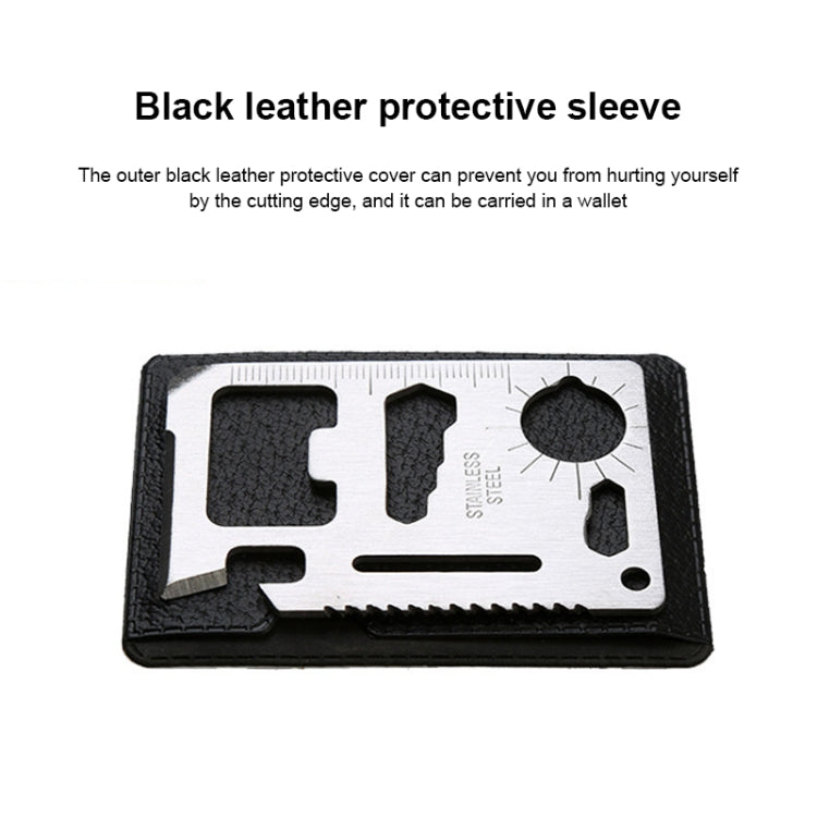 100 PCS 11 in 1 Outdoor Portable Multi-function Stainless Steel Hollow Tool Card Cutter with Leather Case, Size: 6.9 x 4.5cm, 10 PCS