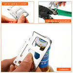 100 PCS 11 in 1 Outdoor Portable Multi-function Stainless Steel Hollow Tool Card Cutter with Leather Case, Size: 6.9 x 4.5cm, 10 PCS