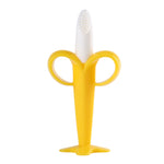 3 PCS Baby Silicone Training Toothbrush Banana Shape Safe Toddle Teether Chew Toys Teething Ring Gift for Infant Baby Chewing, Pink-B, Yellow-B