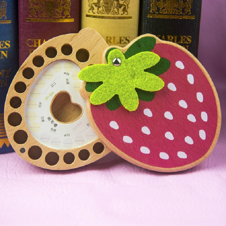 Strawberry Preserved Baby Teeth Wooden Preservation Box, Chinese Stickers, English Stickers
