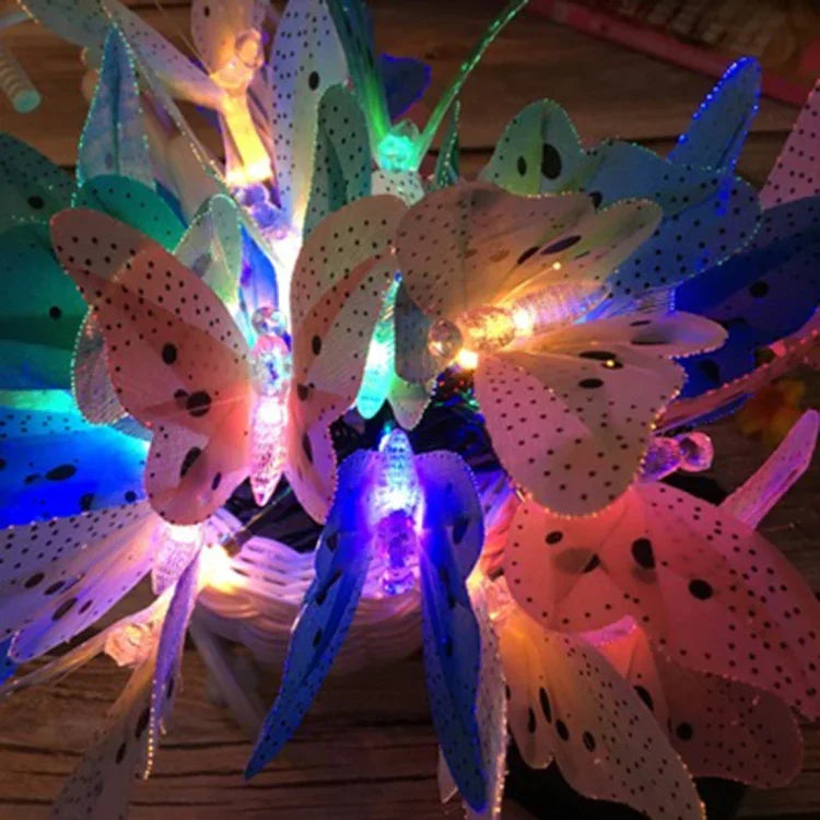 Solar Powered Butterfly Fiber Optic Fairy String Waterproof Christmas Outdoor Garden Holiday Lights, 4m 12LEDs, 5m 20LEDs