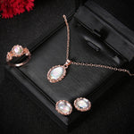 Women Opal Necklace Earrings Ring Crystal Jewelry Set