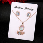 Women Opal Necklace Earrings Ring Crystal Jewelry Set
