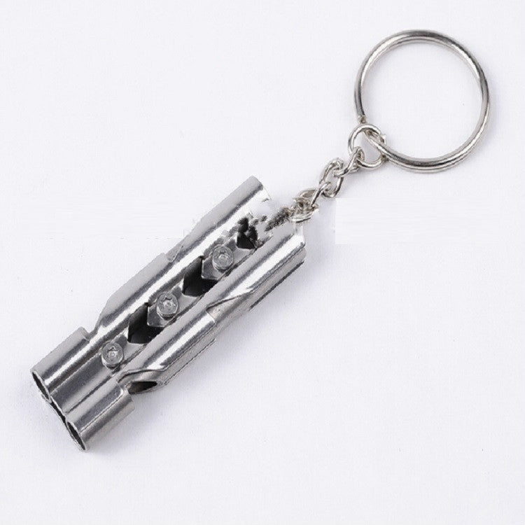 Outdoor High-decibel Stainless Steel Self-protection Double Tube Survival Whistle with Key Ring, Whistle (Silver), Whistle (Black), Whistle (titanium)