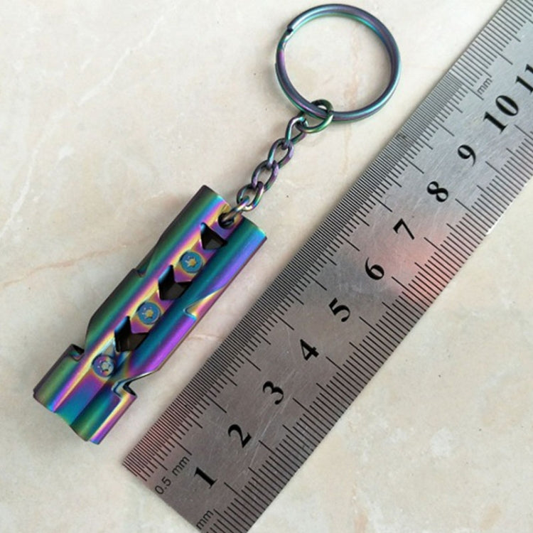 Outdoor High-decibel Stainless Steel Self-protection Double Tube Survival Whistle with Key Ring, Whistle (Silver), Whistle (Black), Whistle (titanium)