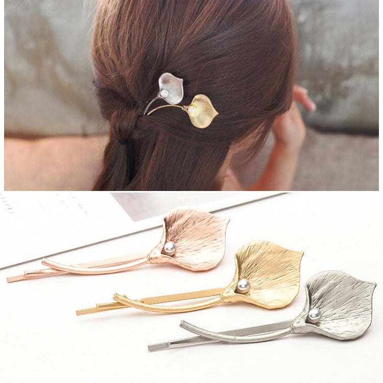 2 PCS Fashion Wedding Hair Jewelry Flower Barrettes Solid Metal Leaf Pearl Hairpins