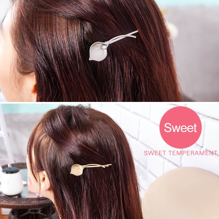 2 PCS Fashion Wedding Hair Jewelry Flower Barrettes Solid Metal Leaf Pearl Hairpins