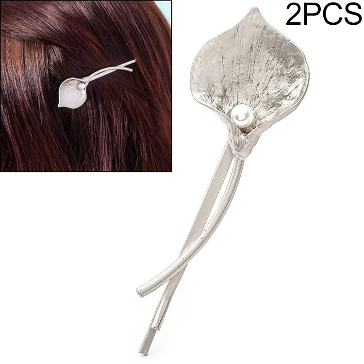 2 PCS Fashion Wedding Hair Jewelry Flower Barrettes Solid Metal Leaf Pearl Hairpins