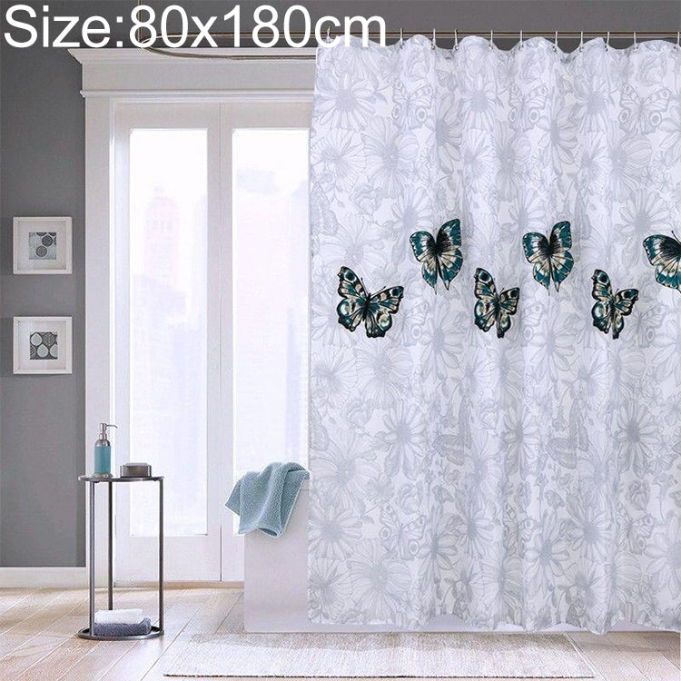 Butterfly Waterproof Polyester Shower Washable Bathroom Curtains, 80x180cm, 120x180cm, 150x180cm, 180x180cm, 200x180cm, 220x180cm, 240x180cm