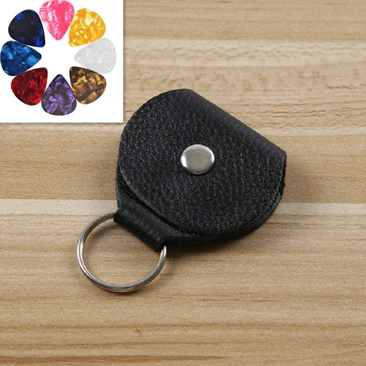 10 PCS Genuine Leather Guitar Pick Storage Bag with Key Ring, Black, Brown