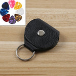 10 PCS Genuine Leather Guitar Pick Storage Bag with Key Ring, Black, Brown