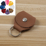 10 PCS Genuine Leather Guitar Pick Storage Bag with Key Ring, Black, Brown
