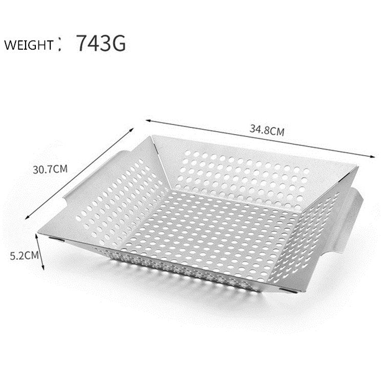 Stainless Steel Square Grill Leak Tray With Hole Grill Tray Outdoor Grill Tool BBQ Vegetables 12 inch Grill Tray