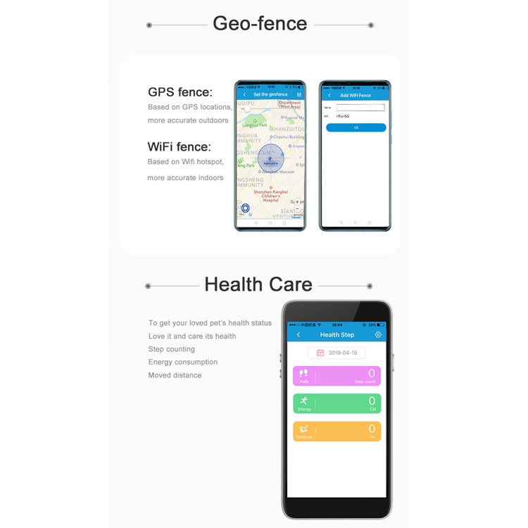 RF-V43 A Style IP67 Waterproof GPS + LBS + WiFi Pet Locator Pet Collar Tracking Device For Asia/Europe/Africa/Australia, RF-V43 A Style (Black), RF-V43 A Style (White)