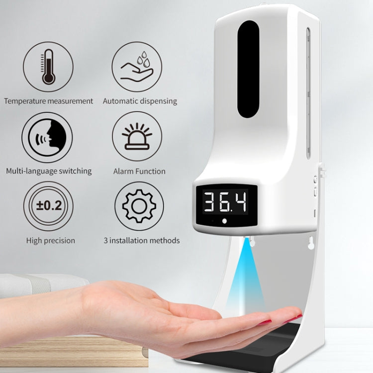 K9 Pro Handsfree Non-contact Body Light-sensitive Distance Sensor Thermometer + 1000ml Automatic Non-contact Liquid Soap Dispenser with Base Mount, K9 Pro