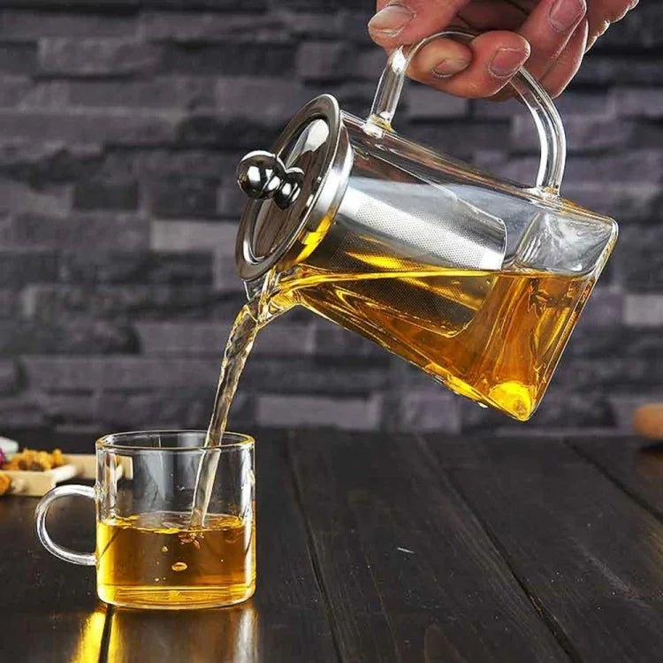 إبريق شاي من الزجاج المقاوم للحرارة مع فلتر من الفولاذ المقاوم للصدأ، السعة: 950ml، السعة: 950ml