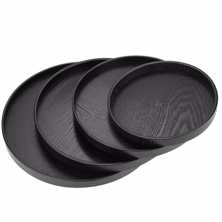 Creative Round Solid Wood Tea Tray Hotel Wooden Tay Storage Tray, Diameter: 30cm, Black, Diameter: 30cm