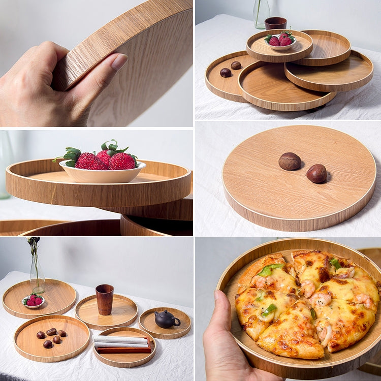 Creative Round Solid Wood Tea Tray Hotel Wooden Tay Storage Tray, Diameter: 33cm, Wood Color, Diameter: 33cm