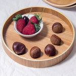 Creative Round Solid Wood Tea Tray Hotel Wooden Tay Storage Tray, Diameter: 37.5cm, Wood Color, Diameter: 37.5cm