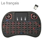 Support Language: French i8 Air Mouse Wireless Backlit Keyboard with Touchpad for Android TV Box & Smart TV & PC Tablet & Xbox360 & PS3 & HTPC/IPTV, French
