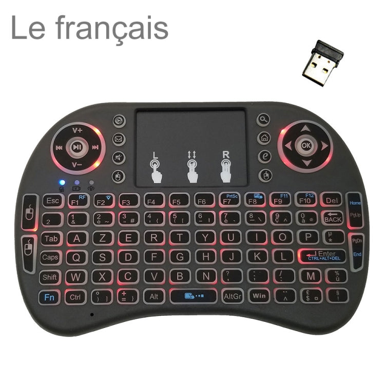 Support Language: French i8 Air Mouse Wireless Backlit Keyboard with Touchpad for Android TV Box & Smart TV & PC Tablet & Xbox360 & PS3 & HTPC/IPTV, French