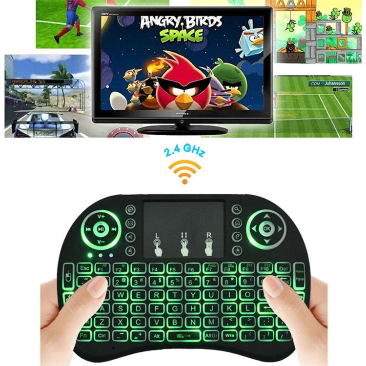 Support Language: French i8 Air Mouse Wireless Backlit Keyboard with Touchpad for Android TV Box & Smart TV & PC Tablet & Xbox360 & PS3 & HTPC/IPTV, French