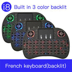 Support Language: French i8 Air Mouse Wireless Backlit Keyboard with Touchpad for Android TV Box & Smart TV & PC Tablet & Xbox360 & PS3 & HTPC/IPTV, French