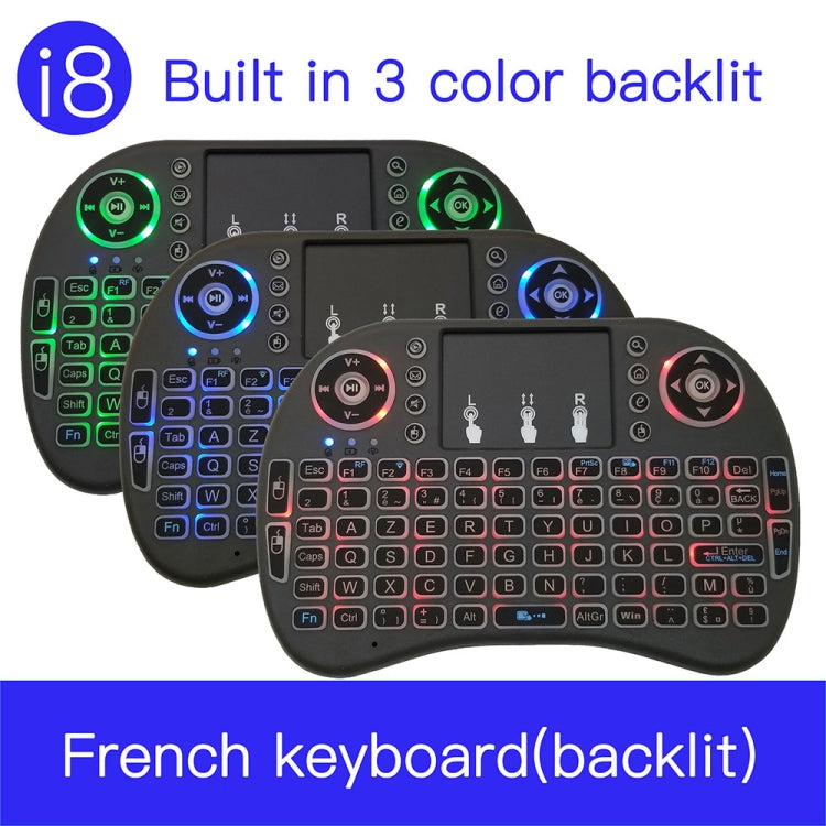 Support Language: French i8 Air Mouse Wireless Backlit Keyboard with Touchpad for Android TV Box & Smart TV & PC Tablet & Xbox360 & PS3 & HTPC/IPTV, French