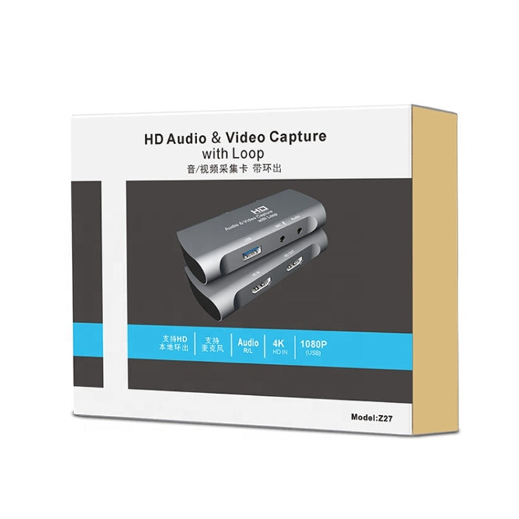 صندوق التقاط فيديو وصوت USB 2.0 من نوع Z27 مع مدخل HDM أنثى وميكروفون إلى HDM أنثى، Z27