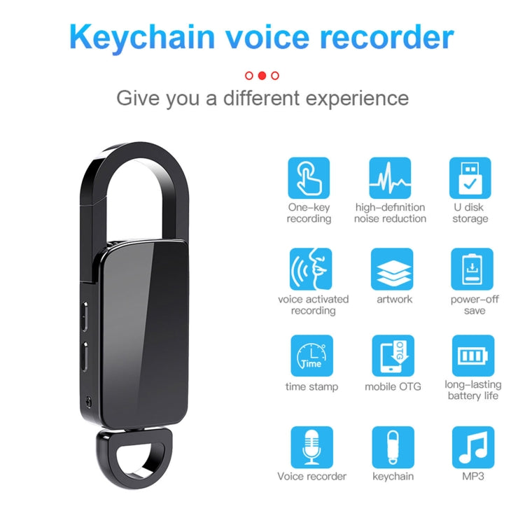 قلم تسجيل صوتي محمول بتقنية تقليل الضوضاء عالي الدقة مع سلسلة مفاتيح S20، 16 جيجابايت