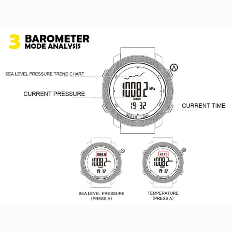 NORTH EDGE Multi-function Waterproof Outdoor Sports Electronic Smart Watch, Support Humidity Measurement / Weather Forecast / Speed Measurement, Style: Nylon Strap, Nylon Strap