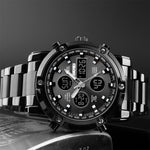SKMEI 1389 Multifunctional Men Business Digital Watch 30m Waterproof Large Dial Wrist Watch with Stainless Steel Watchband , 1389 Silver, 1389 Black, 1389 Blue