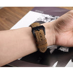 Crazy Horse Layer Frosted Black Buckle Watch Leather Watch Band, Size: 26mm