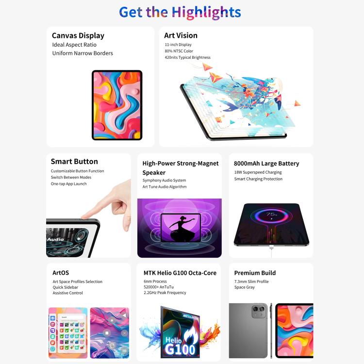 Teclast ArtPad Air Tablet PC, 8GB+128GB, 11 inch Android 15 MTK Helio G100 Octa Core, 4G Network Dual SIM, ArtPad Air