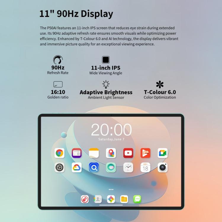 Teclast P50AI WiFi Tablet PC, 6GB+128GB, 11 inch Android 15 Allwinner A733 Octa Core with NPU, P50AI