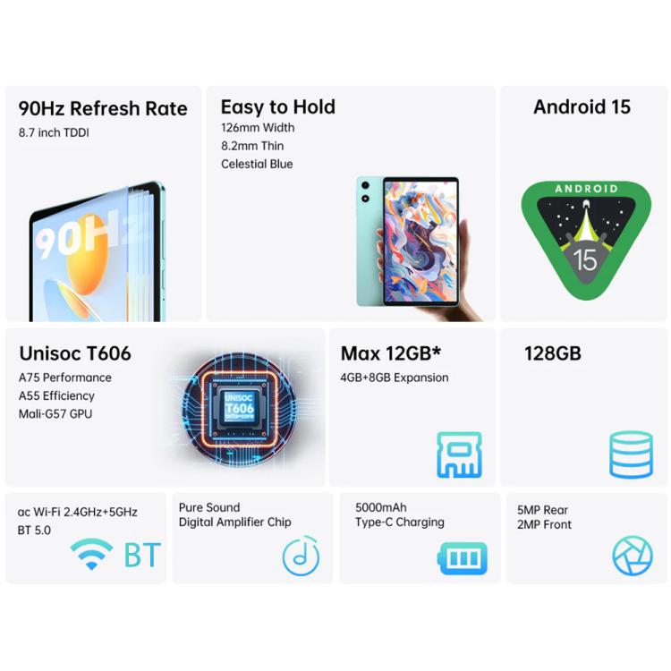 Teclast P50 Mini WiFi Tablet PC, 4GB+128GB, 8.7 inch Android 15 Unisoc T606 Octa Core, P50 Mini