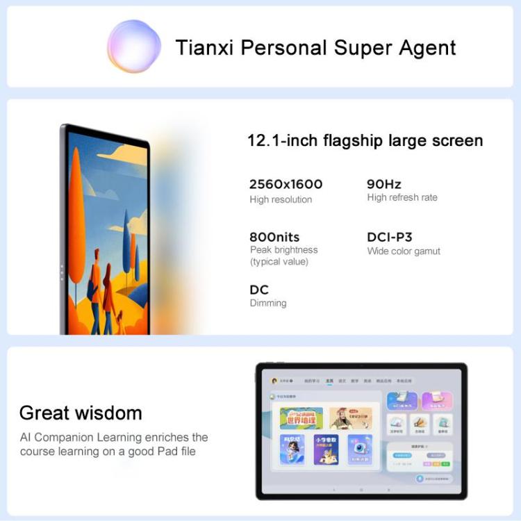 Lenovo Xiaoxin Pad 12.1 inch 2025 WiFi Tablet, 12GB+256GB, MediaTek Dimensity 6400 Octa Core,US Plug, 12GB+256GB