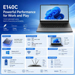 E140C 14 inch Lightweight Laptop, 8GB+256GB, Windows 11 Intel Celeron N5095 Quad Core, US Plug, Intel N5095