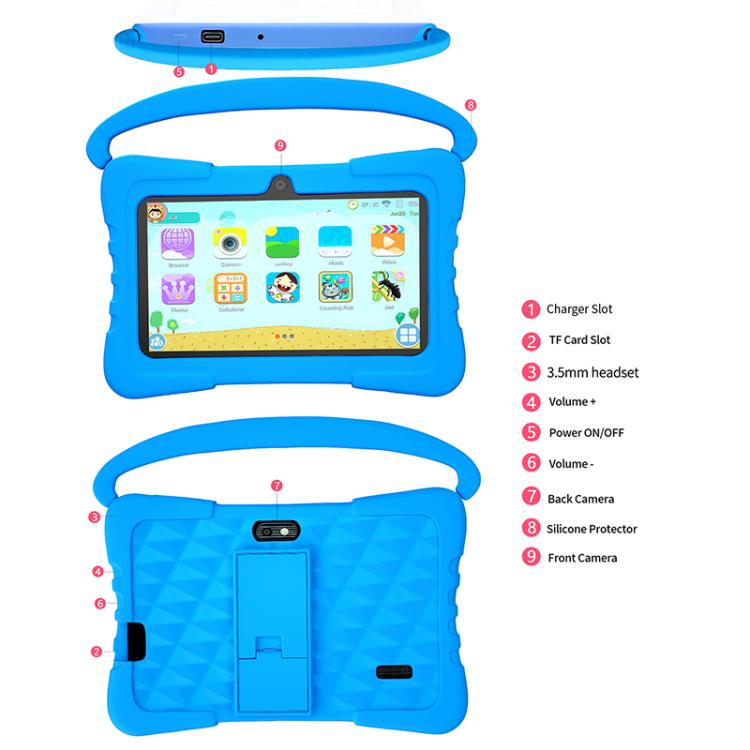 BDF K3 7 inch WiFi Kids Tablet PC with Silicone Case, 1GB+16GB, Android 8.1 MTK6735 Quad Core CPU, US Plug, 3GB+32GB