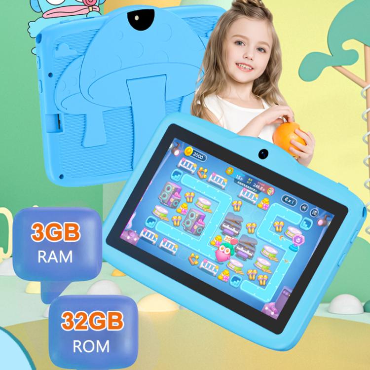 BDF 7 inch WiFi Kids Tablet PC with Mushroom Silicone Case, 1GB+16GB, Android 8.1 MTK6735 Quad Core CPU, US Plug, 3GB+32GB