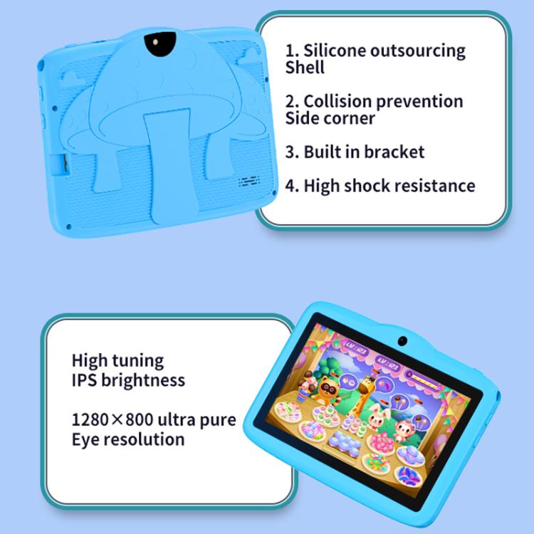 BDF 7 inch WiFi Kids Tablet PC with Mushroom Silicone Case, 2GB+32GB, Android 8.1 MTK6735 Quad Core CPU, US Plug, 4GB+64GB