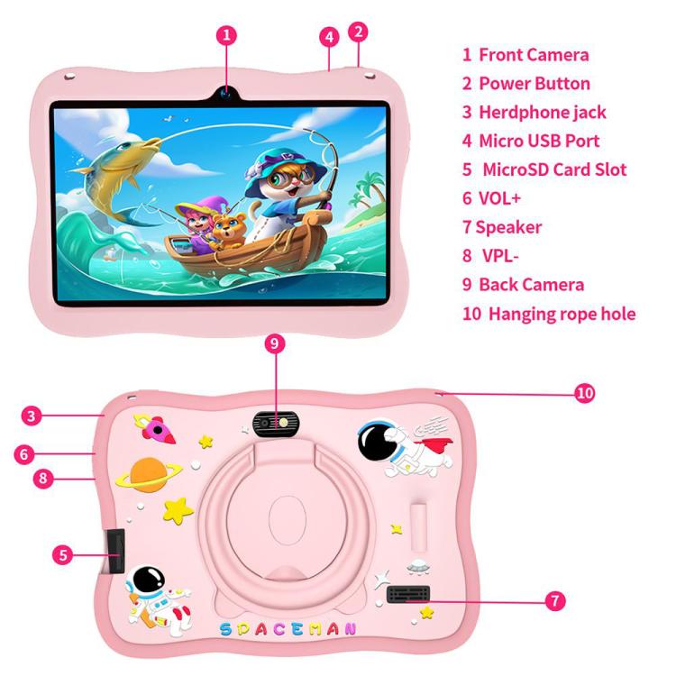 BDF 7 inch WiFi Kids Tablet PC with Spaceman Silicone Case, 2GB+32GB, Android 8.1 MTK6735 Quad Core CPU, US Plug, 4GB+64GB