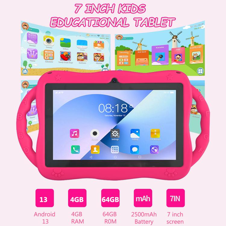 BDF 7 inch WiFi Kids Tablet PC with Giraffe Silicone Case, 2GB+32GB, Android 8.1 MTK6735 Quad Core CPU, US Plug, 4GB+64GB