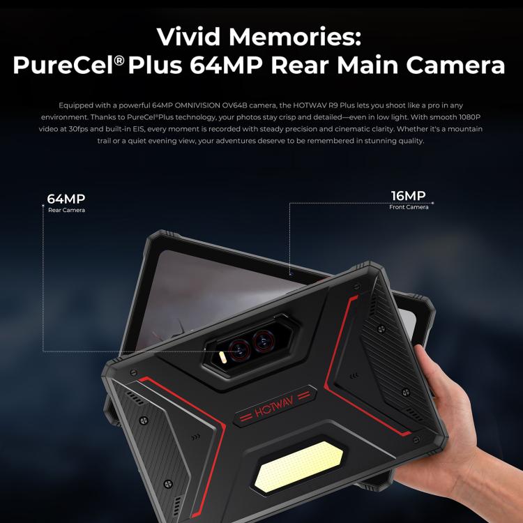 HOTWAV Tab R9 Plus IP68/IP69K Rugged Tablet, 8GB+512GB, 11 inch Android 14 Unisoc T7280 Octa Core 4G Network, Global Version with Google Play, EU Plug, Tab R9 Plus