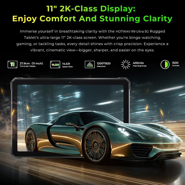 HOTWAV Tab R9 Ultra IP68/IP69K Rugged Tablet, 8GB+512GB, 11 inch Android 15 Unisoc T8200 Octa Core 5G Network, Global Version with Google Play, EU Plug, Tab R9 Ultra