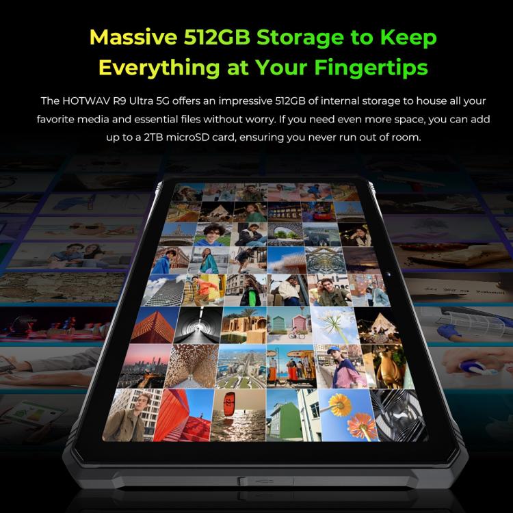 HOTWAV Tab R9 Ultra IP68/IP69K Rugged Tablet, 8GB+512GB, 11 inch Android 15 Unisoc T8200 Octa Core 5G Network, Global Version with Google Play, EU Plug, Tab R9 Ultra