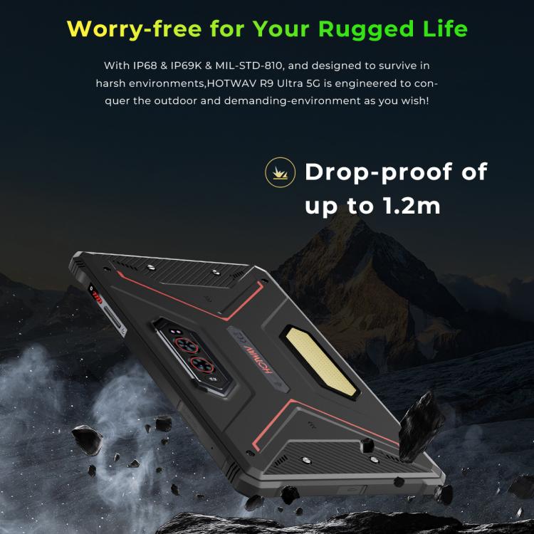 HOTWAV Tab R9 Ultra IP68/IP69K Rugged Tablet, 8GB+512GB, 11 inch Android 15 Unisoc T8200 Octa Core 5G Network, Global Version with Google Play, EU Plug, Tab R9 Ultra