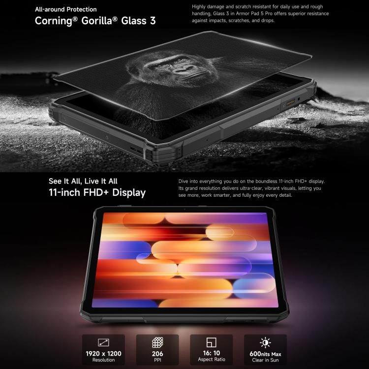 Ulefone Armor Pad 5 Pro Rugged Tablet PC, 12GB+512GB, 11 inch Android 15 MediaTek Dimensity 7400X Octa Core 5G Network, EU Plug, Armor Pad 5 Pro